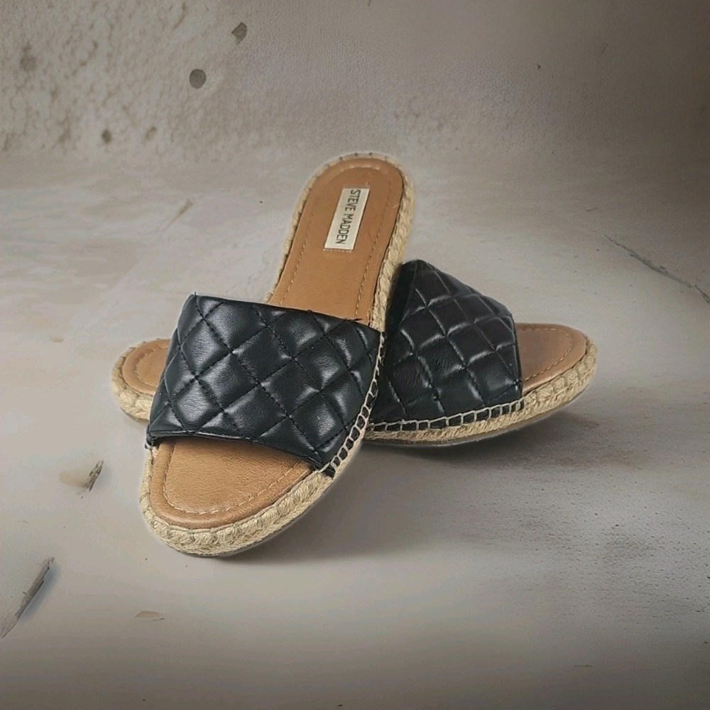 Steve Madden - Caela Black/ Twine Flat Sandal Size 9 Medium